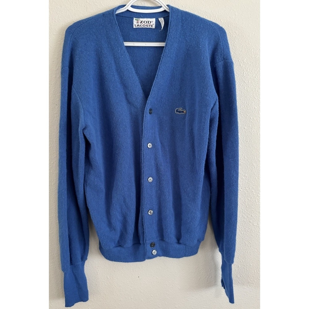Vintage IZOD Lacoste Cardigan Sweater Men's L Blue Orlon Acrylic Croc Logo